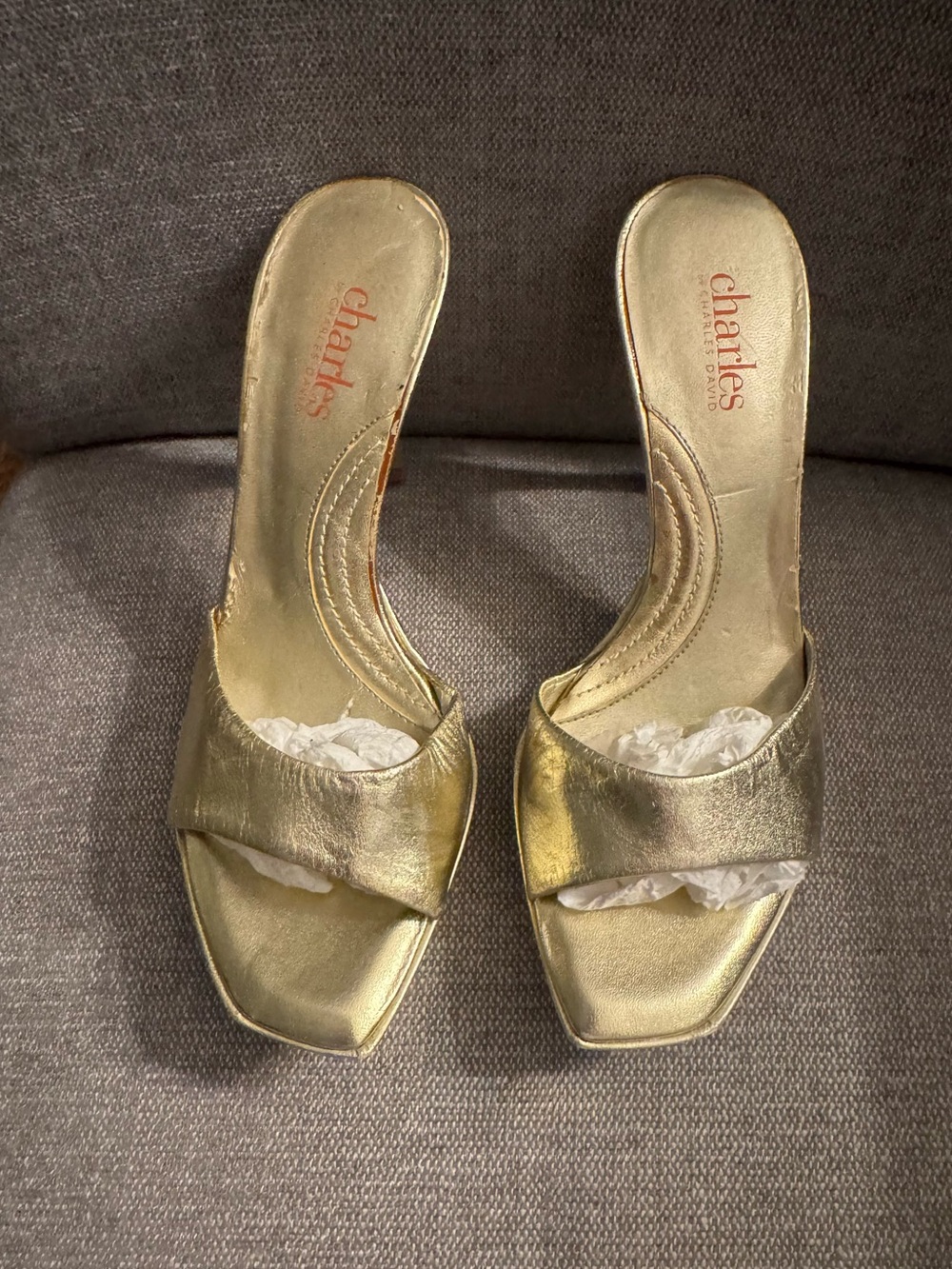 Charles David Gold Metallic Slide Mule Heels Women’s Size 7